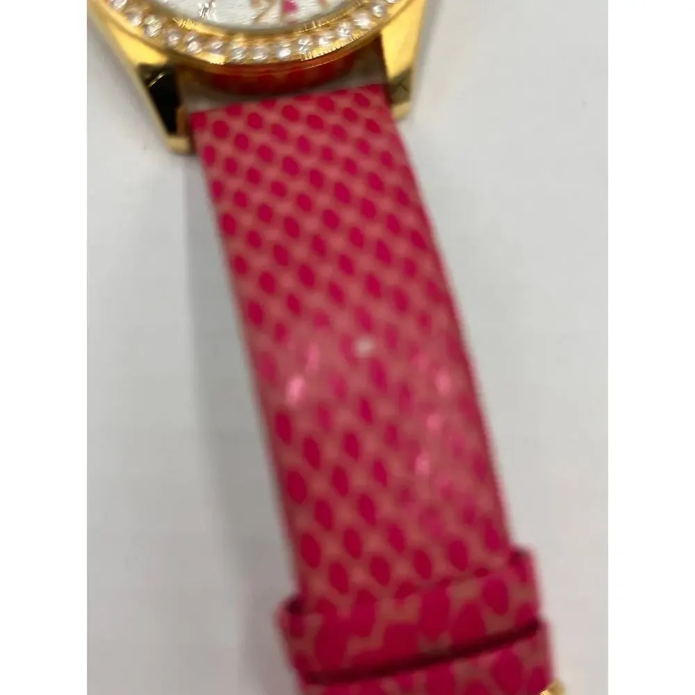 Betsey Johnson Pink‎ Band Gold Tone Rhinestone Watch BJ2161 40mm